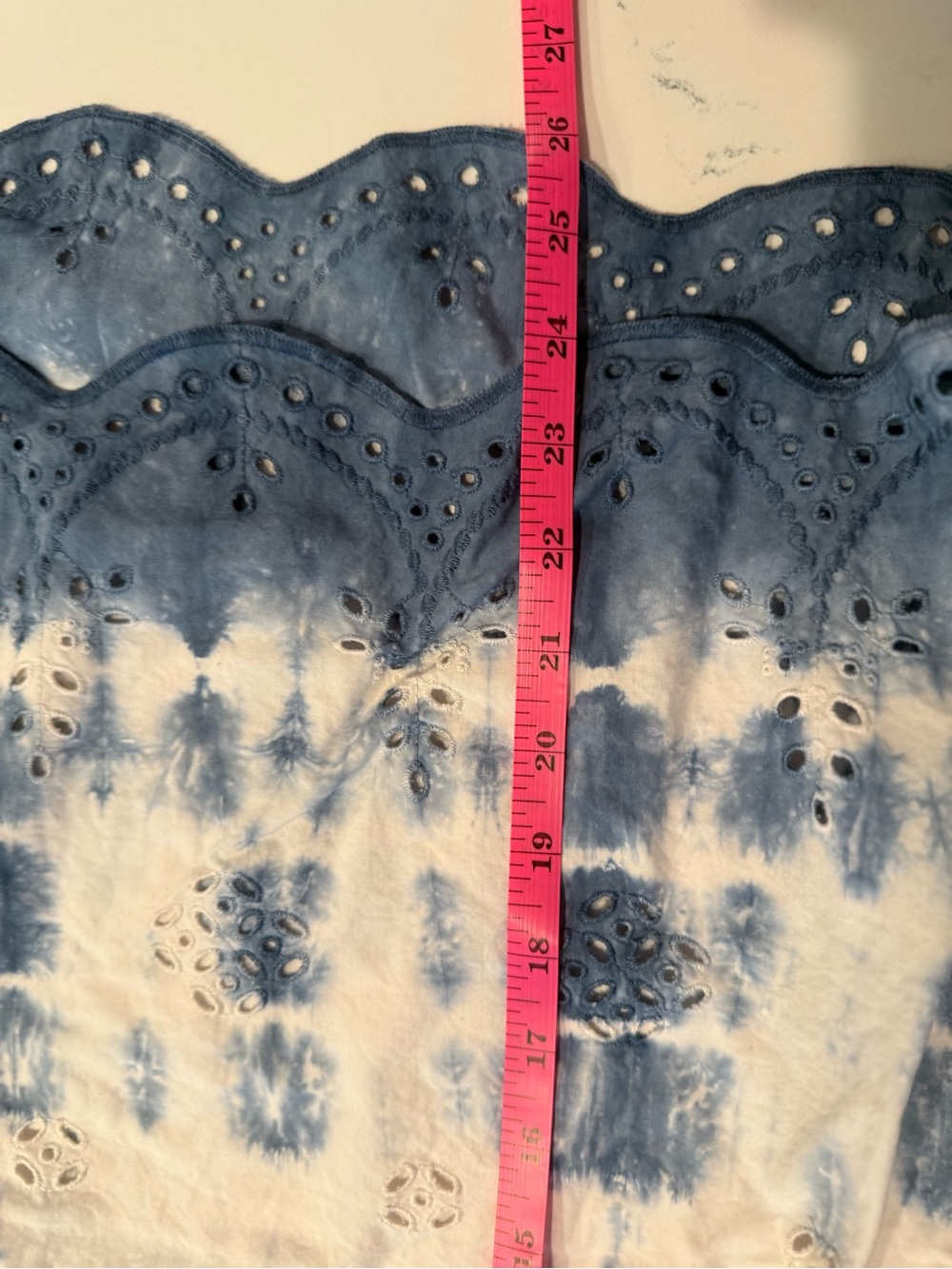 Lands' End Blue and White Tie-Dye Eyelet Peasant Blouse - Picture 7 of 8